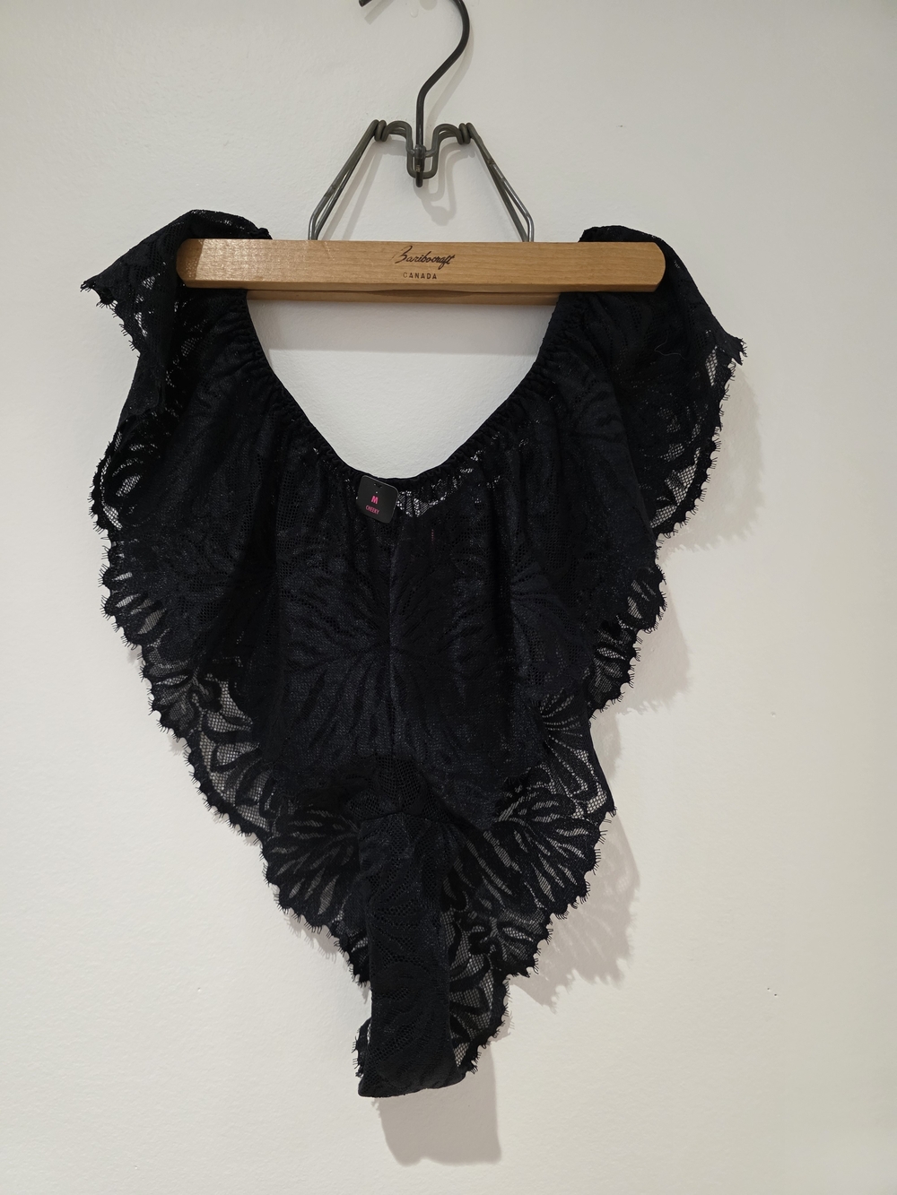 La SENZA Black Floral Lace High-Cut Thong Bodysuit